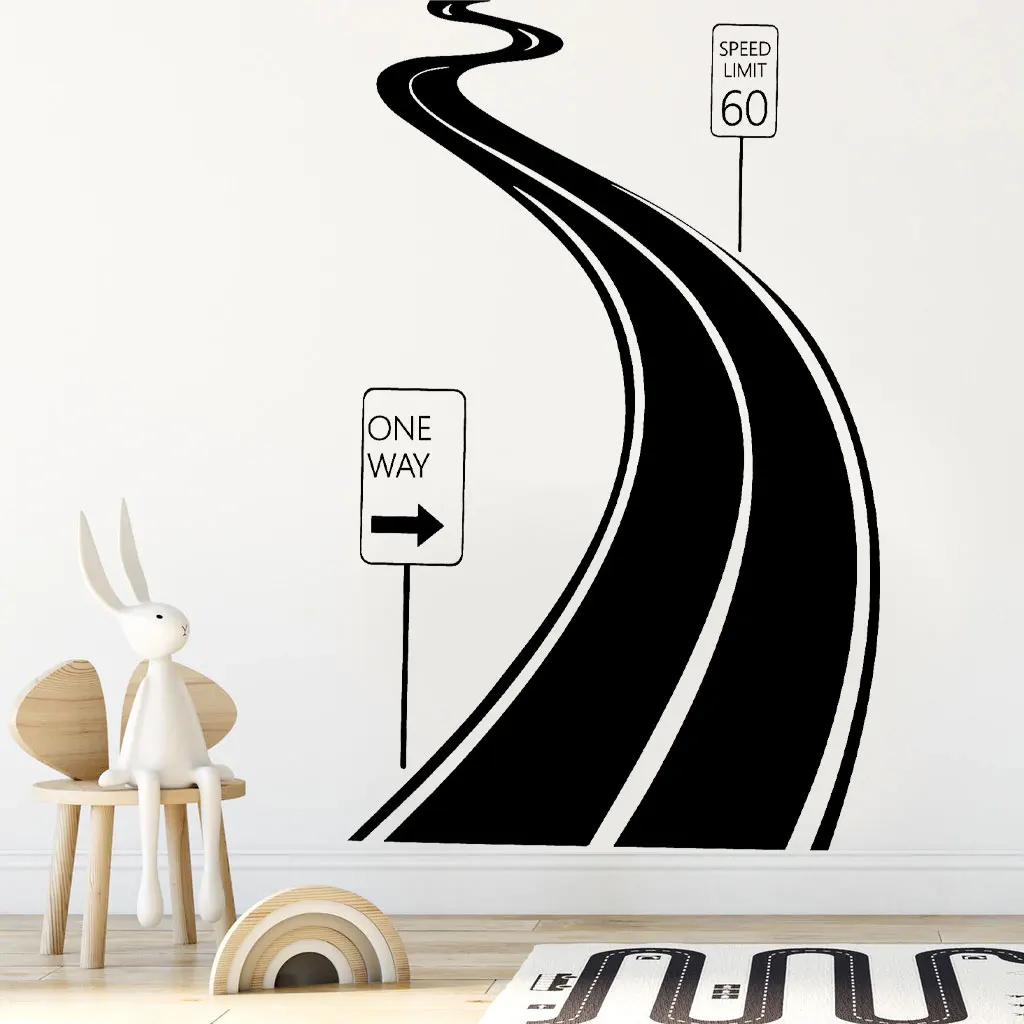 Winding Road Highway Speed Limit Sign Tire Tracks Road Sign Wall Sticker Vinyl Home Decor Kids Bedroom Nursery Decals Mural A687