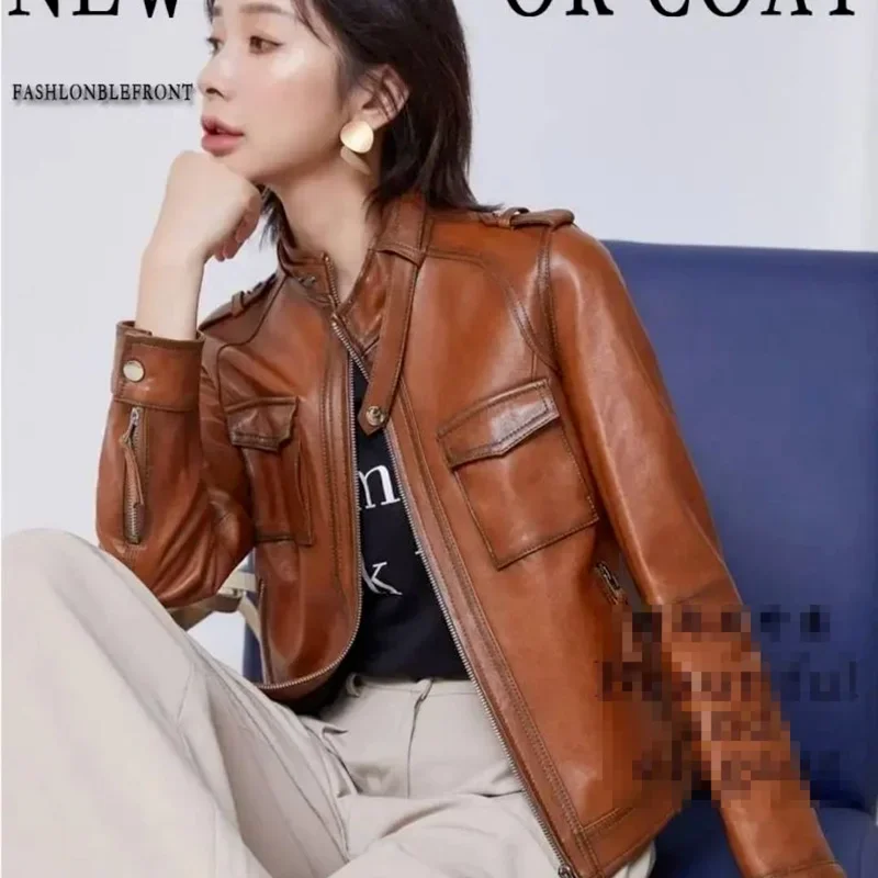 Spring Genuine Leather Jacket Women 2024 Fashion Real Sheepskin Coat Motorcycle Biker Jacket Female Sheep Leather Coat Y842