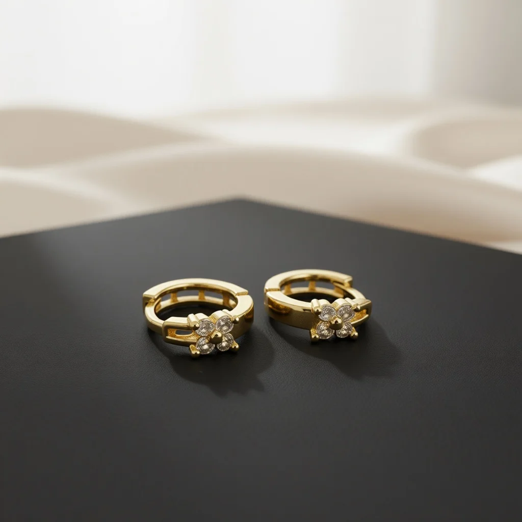Elegant Silver Tone Mini Huggie Hoop Earrings for Women, Cluster Round Zircon Snap Closure Trendy Daily Fashion Jewelry