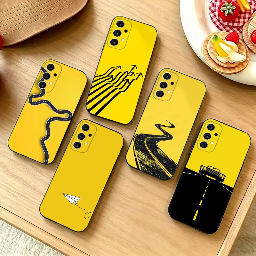 concise Yellow Line Art Slim Shockproof Black Phone Case, Compatible with Samsung S20-S26,Note20,Ultra,Plus,FE,Lite