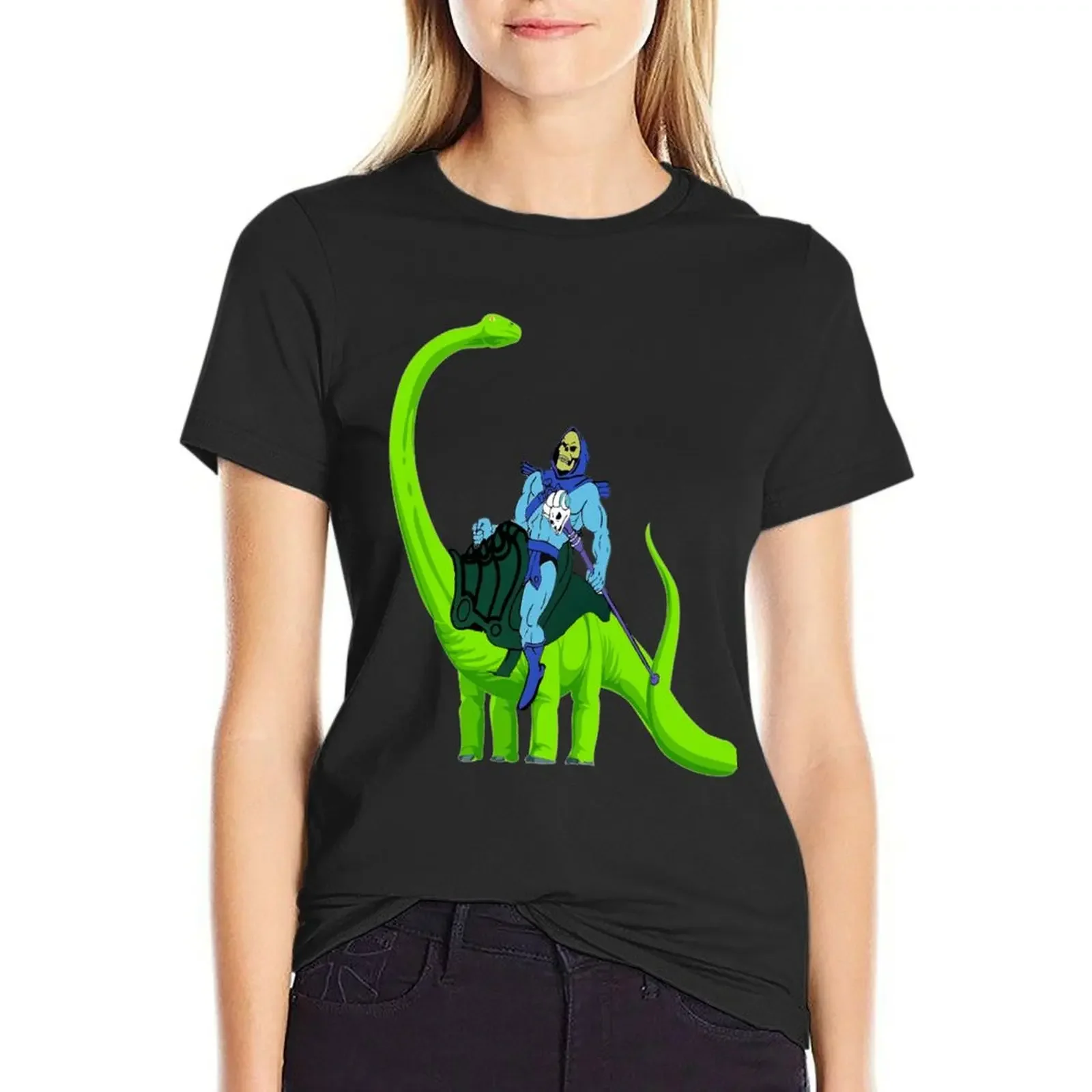 

mad skill evil skeletor riding dinosaur T-Shirt Female clothing graphics cute clothes spring clothes Women 2025