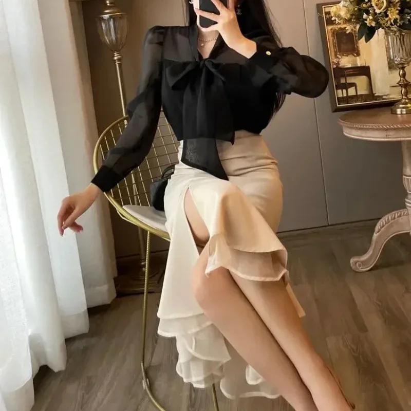 New In Female Dress Shirt Black Women's Long Sleeve Dresses Xxl Vintage High Quality Luxury On Sales Curvy Korean Style Clothes