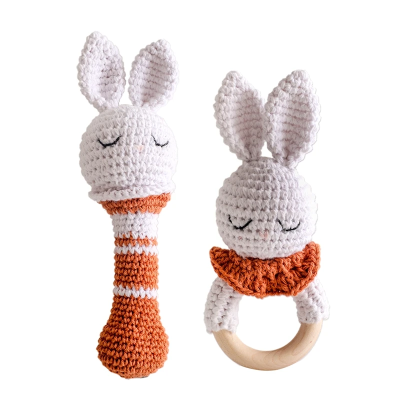 Baby Teether Animal Crochet Rattle Music Bell for Kids Crochet Bunny Wooden Babies Gym Montessori Baby Toys Mother Kids Teether