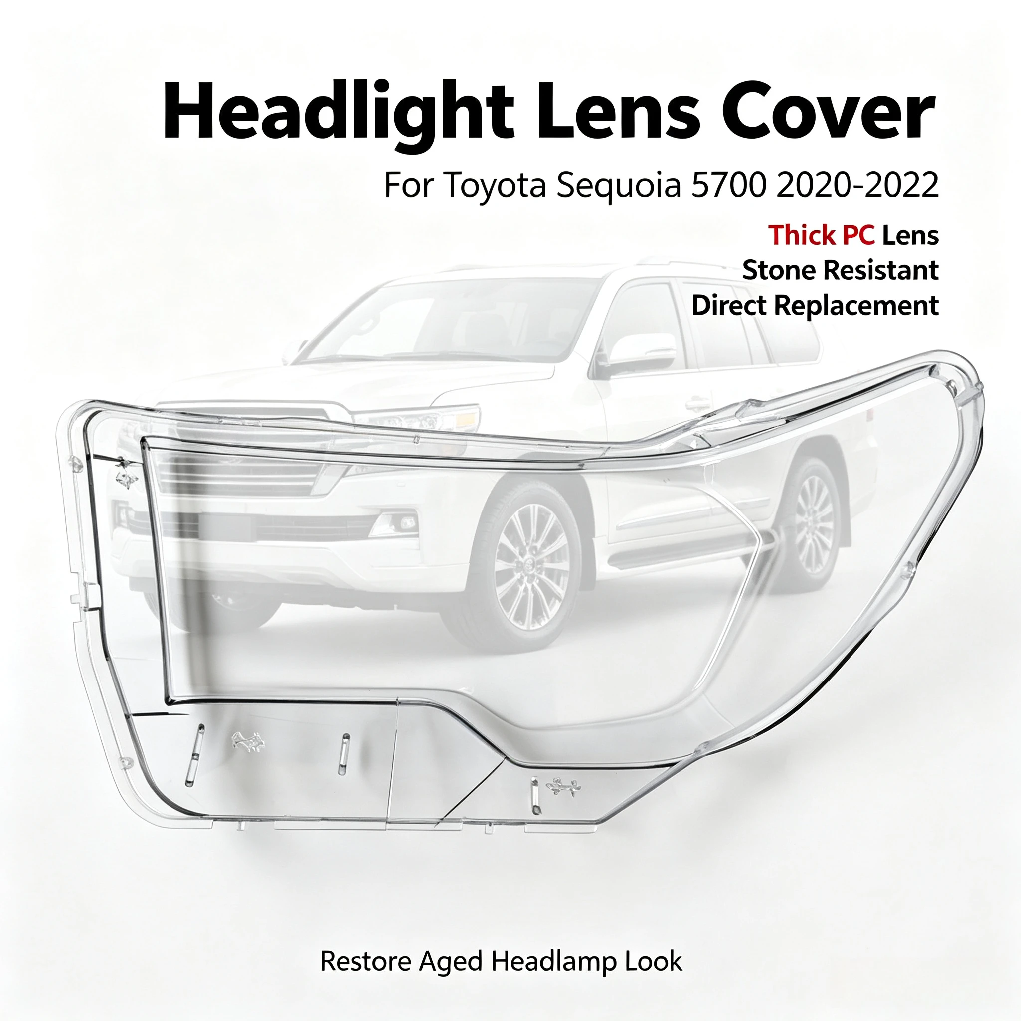 Moggic Headlight Lens Cover Compatible With 2020 2021 2022 Toyota Sequoia SR5 Limited Platinum TRD Pro Left Right Side