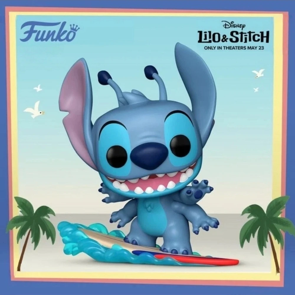 

Аниме-фигурка Disney Lilo & Stitch, доска для серфинга, 1594 FUNKO POP, 4,5 дюйма, виниловая фигурка, коллекционная ограниченная серия, игрушка в подарок