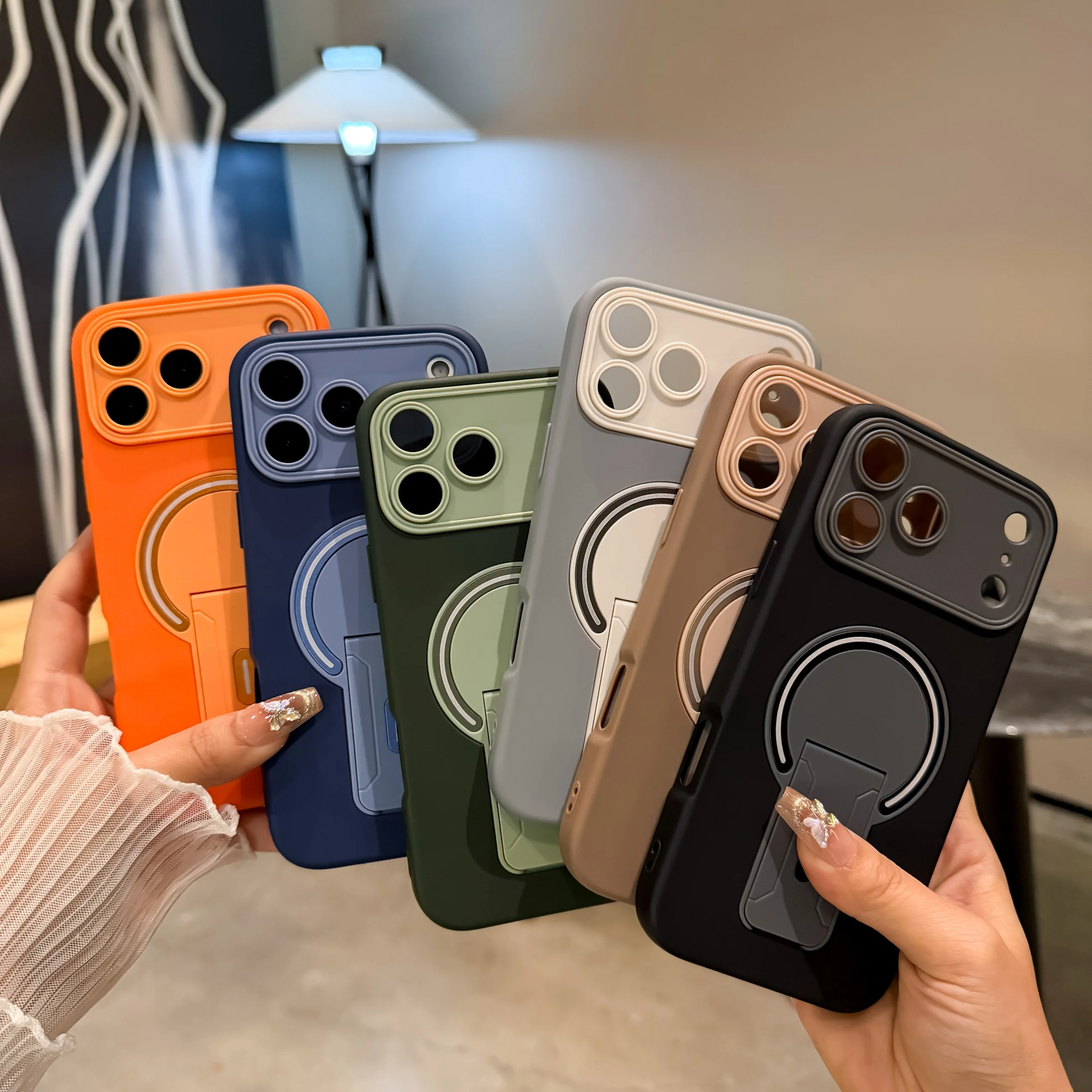 Luxury Fold Stand Holder Shockproof Matte Case For iPhone 17 16 14 15 Plus 13 12 11 Pro Max For Magsafe Wireless Charge Cover - view 6