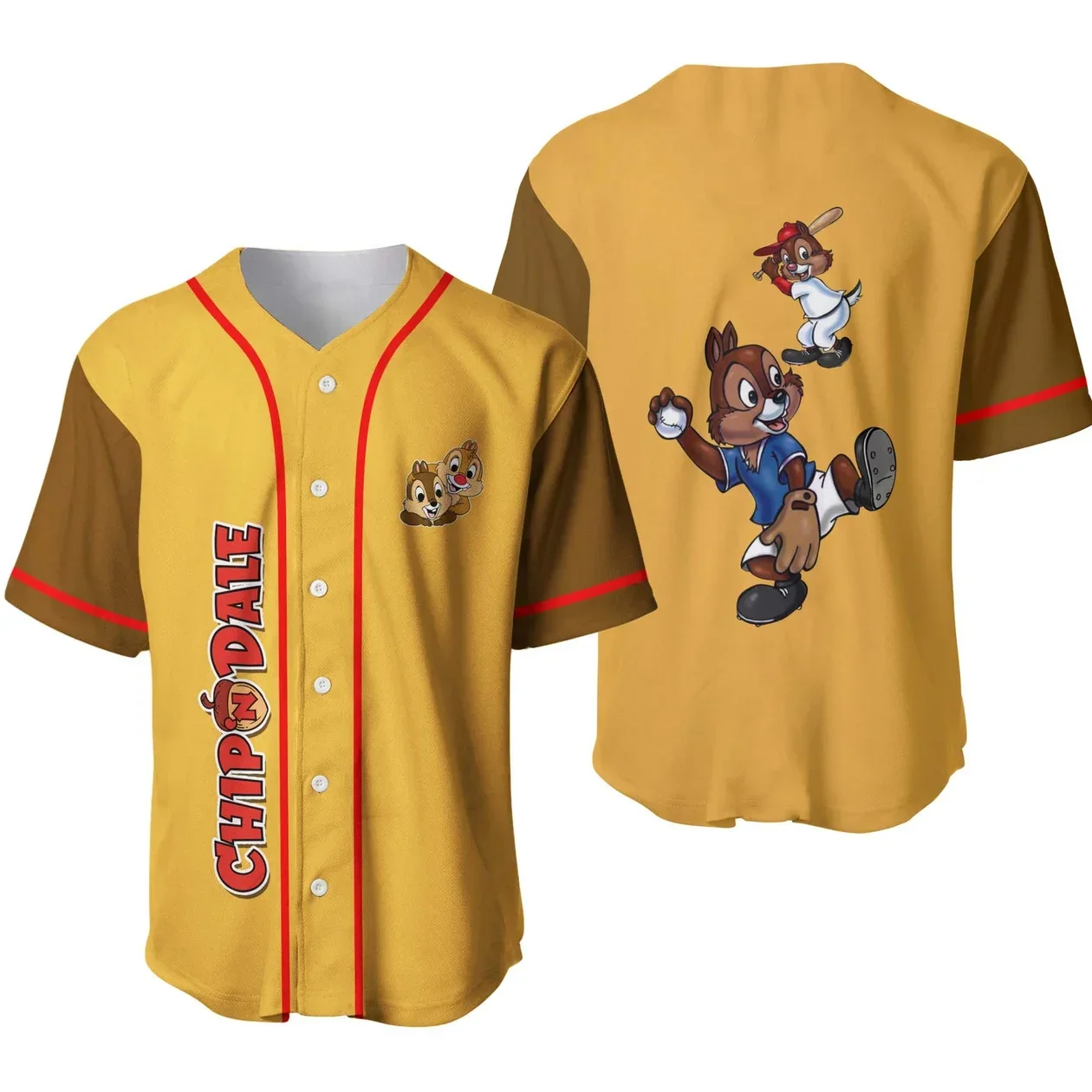 Disney Chip And Dale Striped Brown Baseball Jersey Custom Name Disney Baseball Jersey Men Women Short Sleeve Top Fashion Shirts