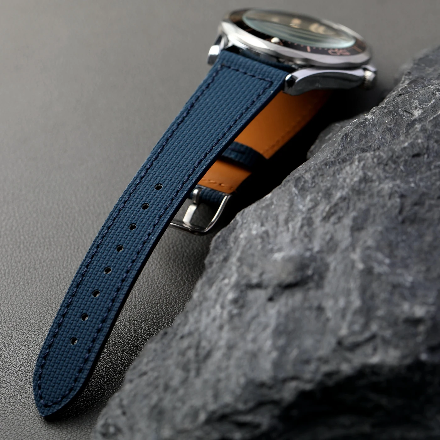 手作りフッ素ゴムストラップ、18 19 20 21 22MM ソフトフィットレザーストラップ、レトロスタイルメンズストラップ、クイックデタッチメント、ブルーブラックグレー