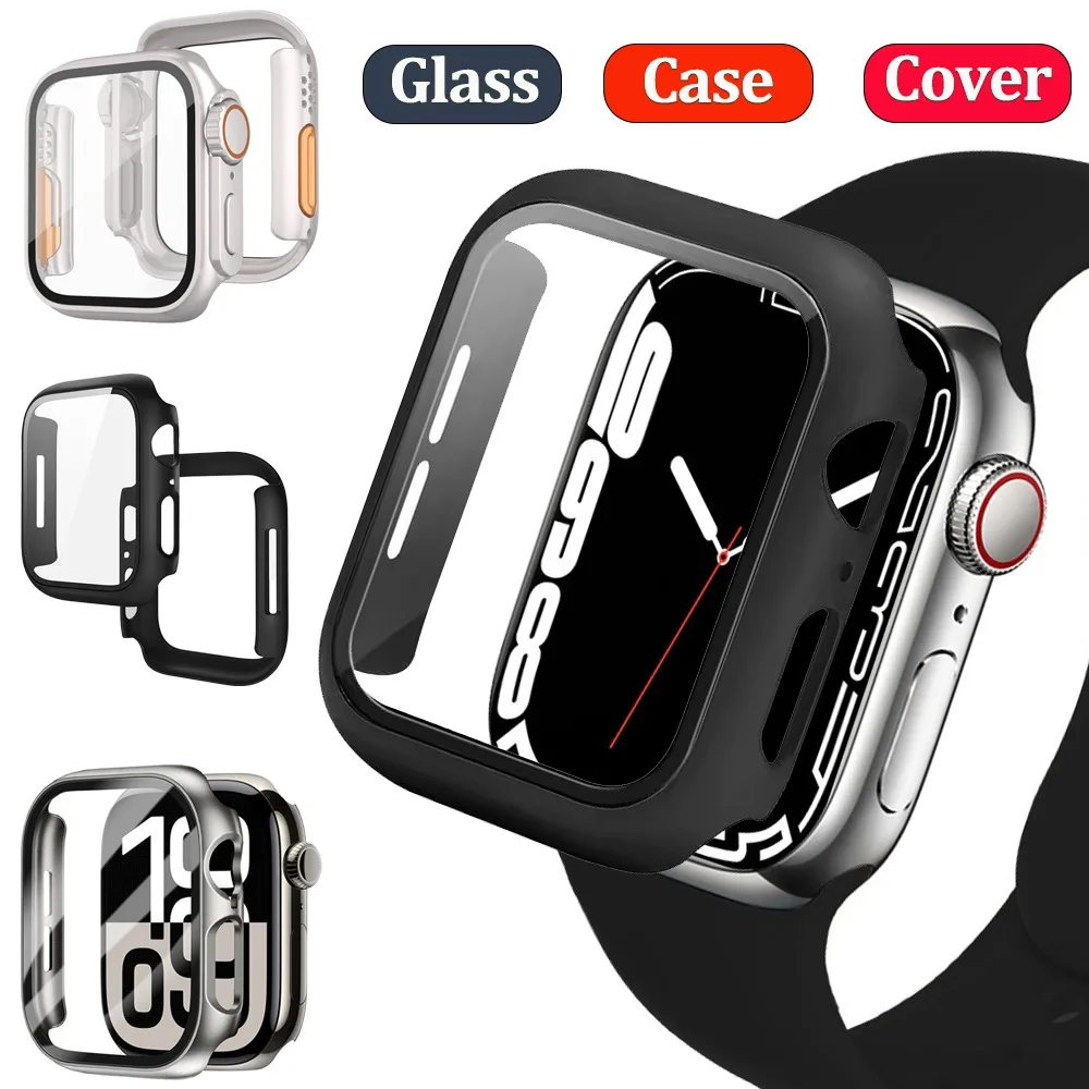 PC Case+Glass for Apple Watch 46mm 42mm 49mm 45mm 41mm 44mm 40mm bumper Screen protector iwatch Series 10 Ultra 9 8 7 6 5 4 SE 3