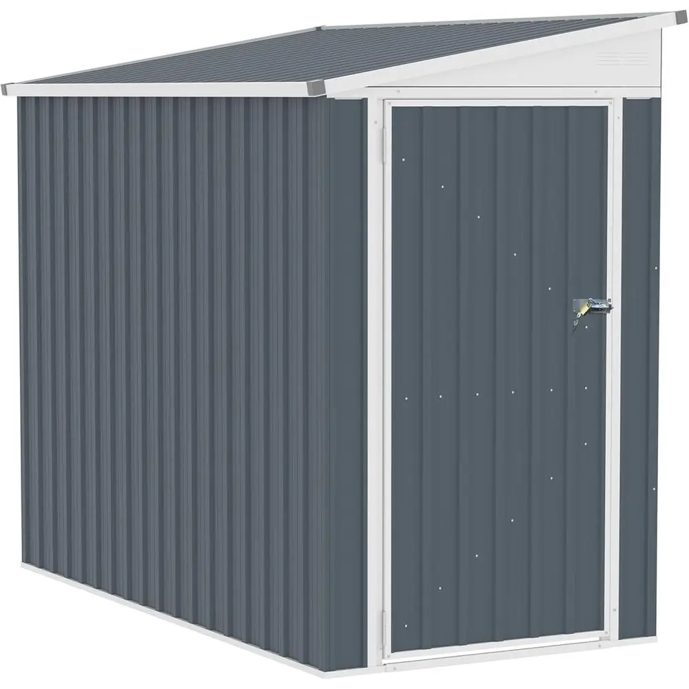 Gray 4x8 Outdoor Metal Shed for Garden Tools with Lockable Door and Air Vents