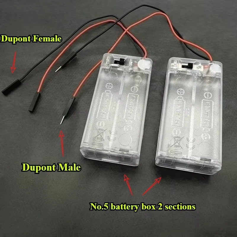 3V 4.5V 6V AA Terminal Wire Transparent Battery Box With Cover Switch Dupont Male/Female Connector DIY Craft Model Accessories