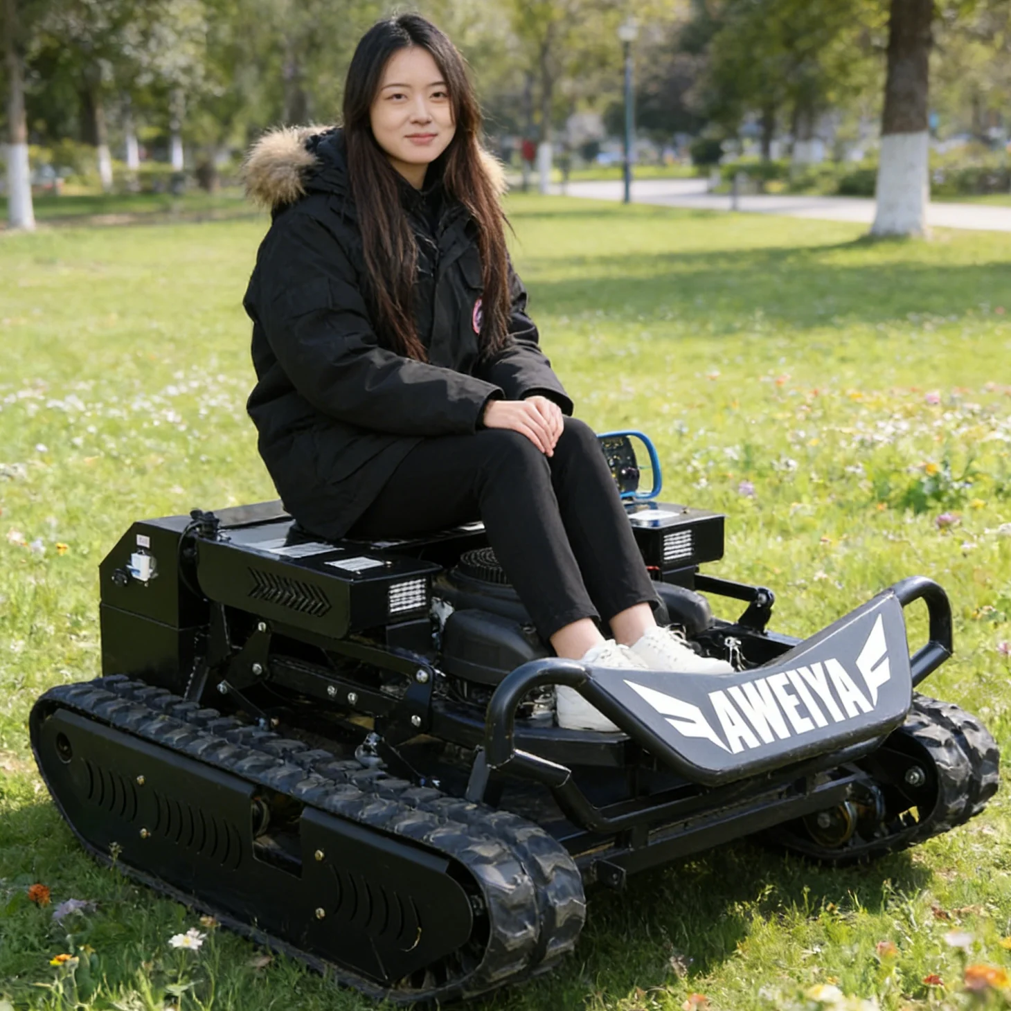 

Customized Remote-Controlled Tracked Grass Shredder with Radar Navigation, Applicable to Parks and Airports