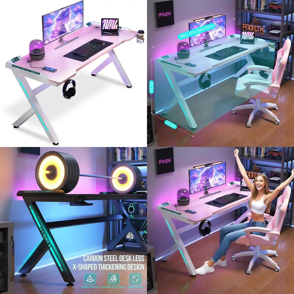 LED-Illuminated Gaming Desk for Home Office, Compact Computer Desk with USB Charging Port, Ideal for Bedroom and Study Area