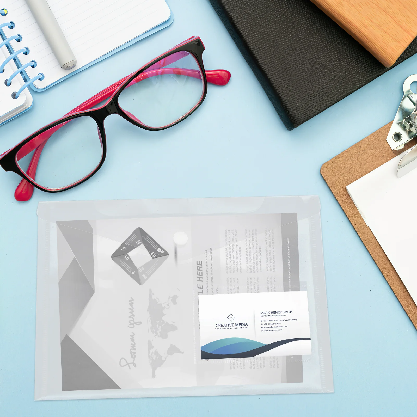 20Pcs Document Organizer Transparent A5 File Holder Snap Button Portable Document Folder Office Storage Receipt Organizer