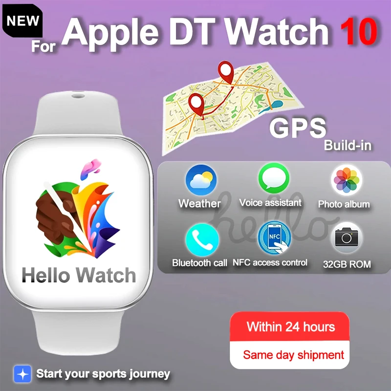 

2025Новинка для Apple DT Watch 10 Смарт-часы для мужчин 32 ГБ памяти HD AMOLED Музыка 3D Surround Bluetooth Вызов Водонепроницаемые умные часы для женщин
