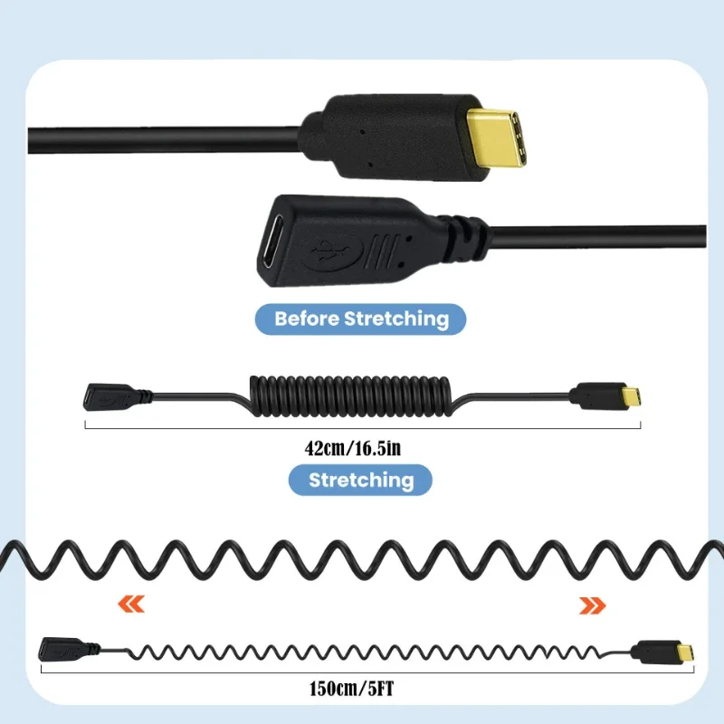 Elastic expansion contraction Type C Male to Female Data Charging Extension Cable Cord Right Angle Elbow Usb C Male Female Line