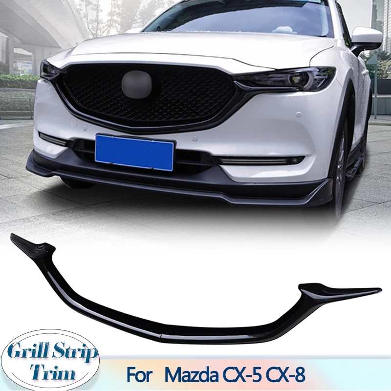 

Car Front Bumper Mesh Grille Grill Trim for Mazda CX-5 CX-8 2017-2020 ABS Black Carbon Look Racing Front Grille Strip Cover