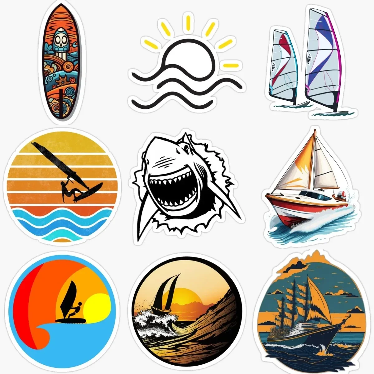 

Sailboats Surfboard Surfing Travel Vacation Creative PVC Waterproof Stickers Accessories for Decorate Car Van Suv Off-road Wall