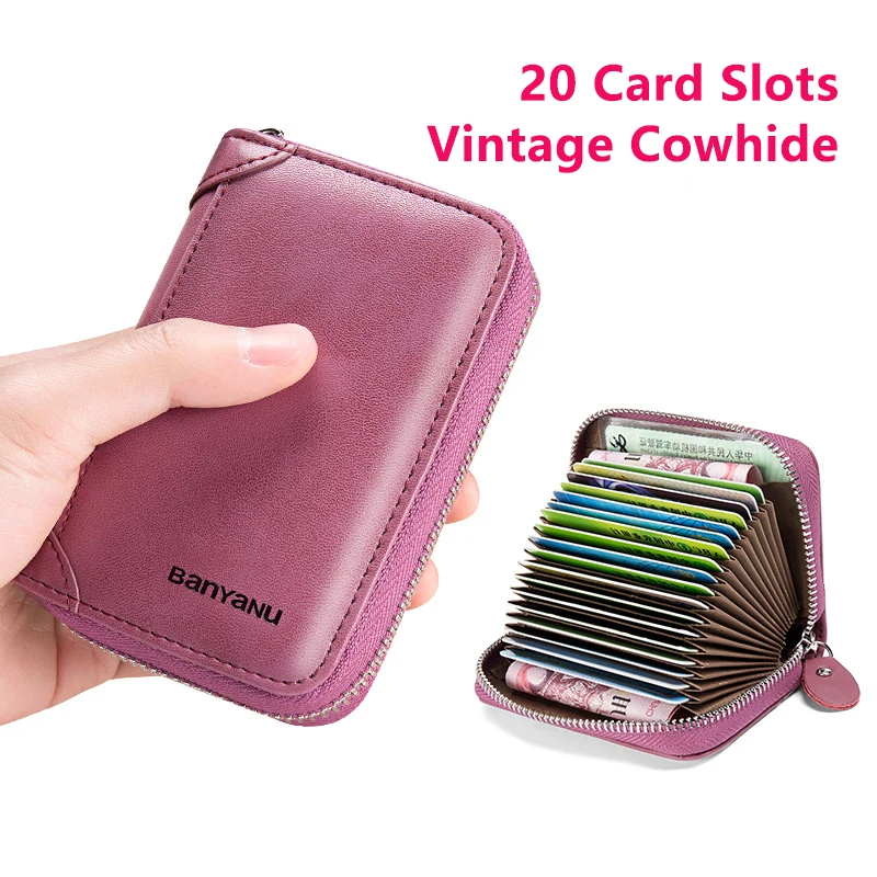 Birthday Gift Lady Small Credit Card Wallet Bag RFID Protection Cow Genuine Leather Purse for Women
