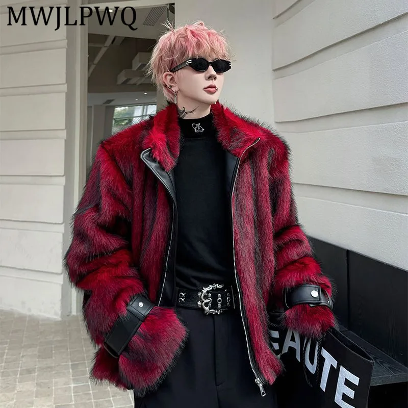 

MWJLPWQ Mens Casual Faux Fur Jacket With Leather Trim And Stand Collar Street Style Outerwear For Cold Weather Wear Winter 15819