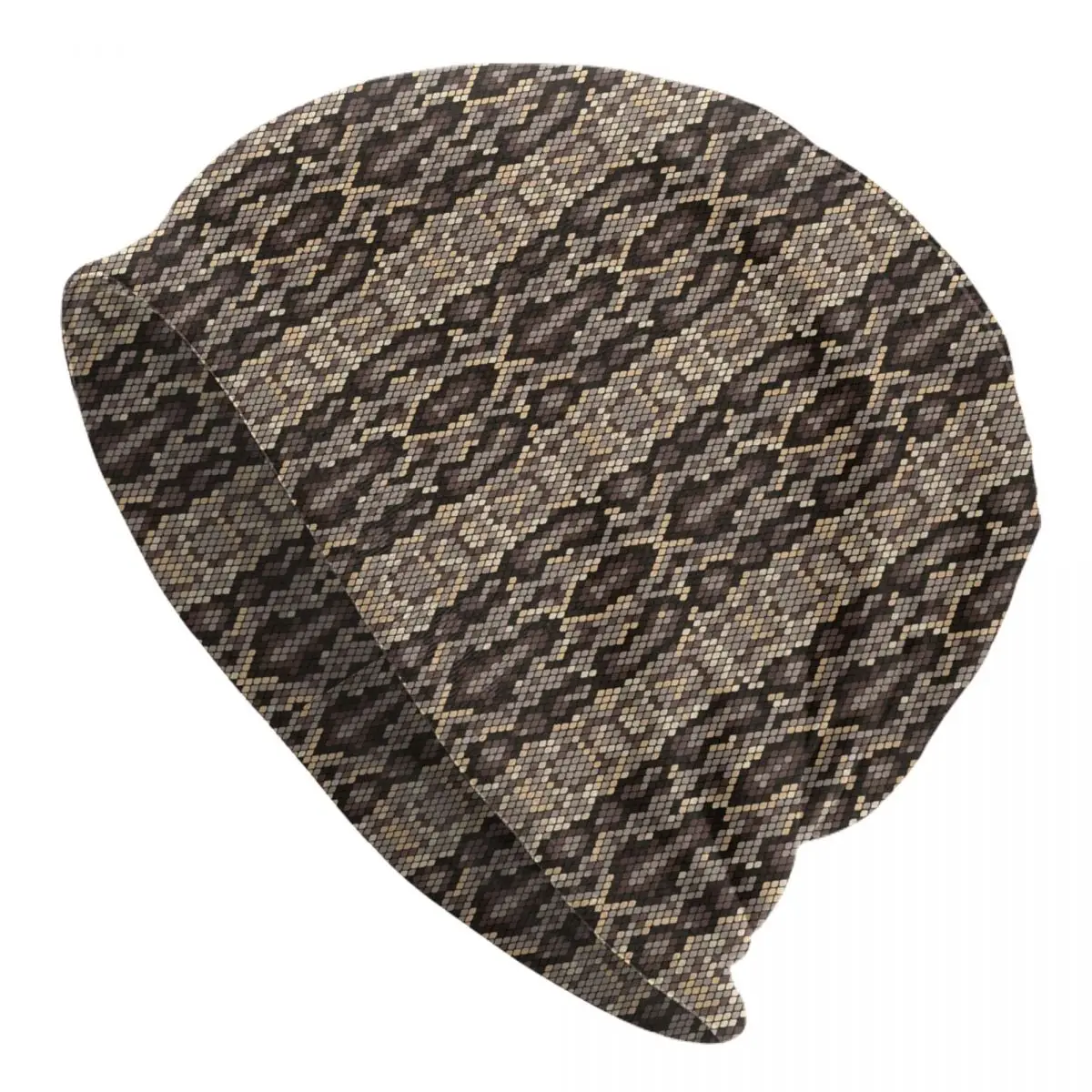 Brown Snakeskin Beanie Hats Animal Print Bonnet Hats Adult Unisex Cute Outdoor Skullies Beanies Autumn Graphic Head Wrap Caps