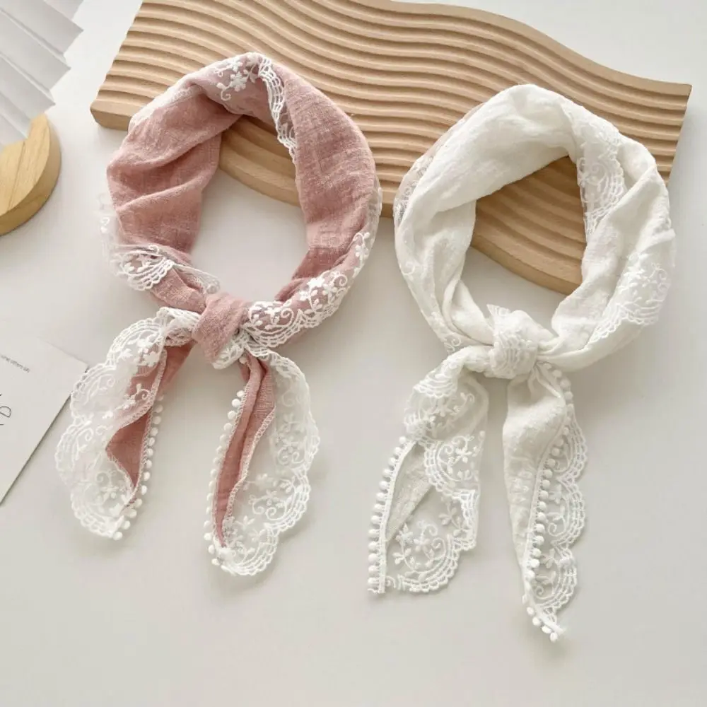 

Solid Lace Hair Scarf Hair Accessories Headband Cotton Linen Sweet Neckerchief Hair Band Soft Wrap Triangle Scarves Beach