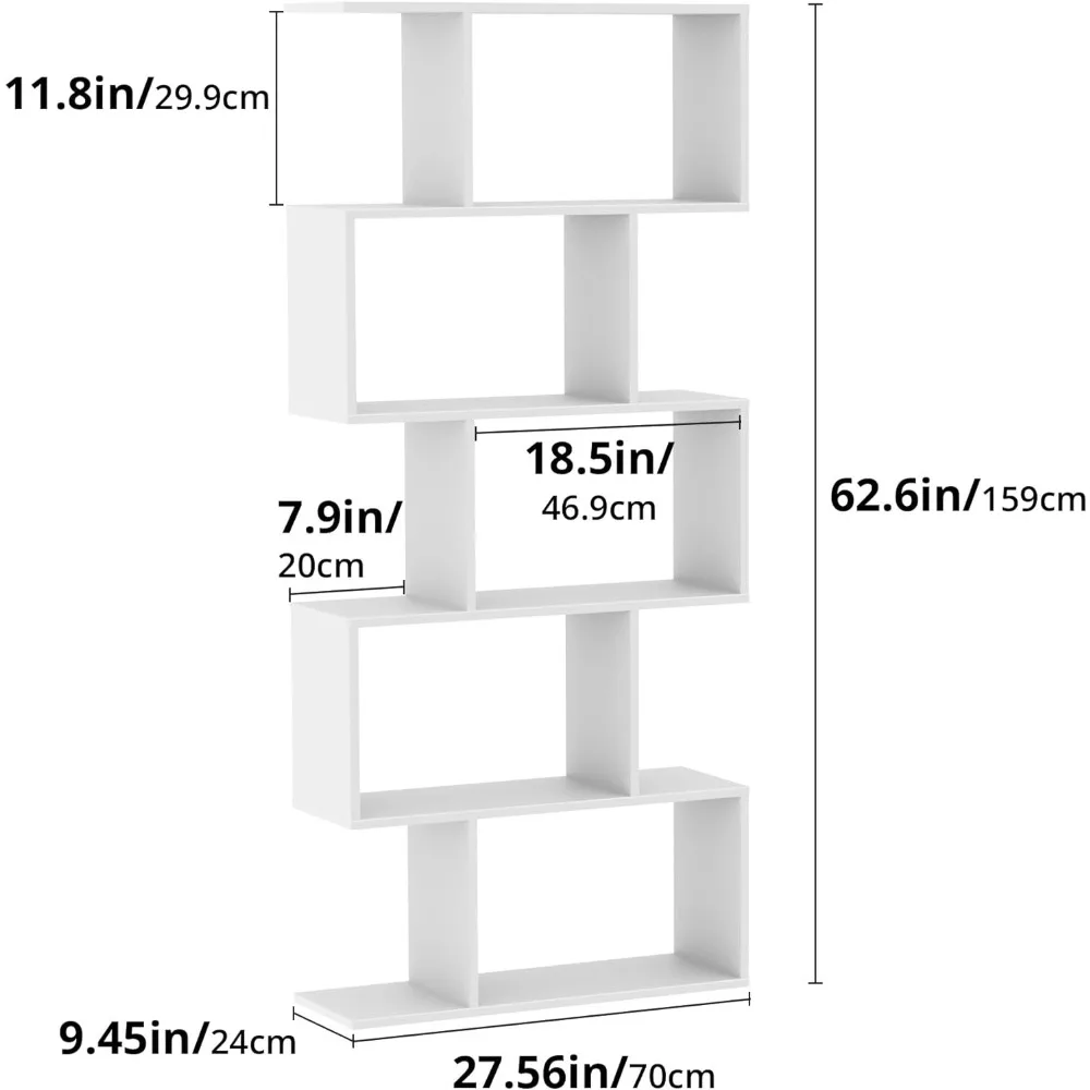 Cozy Castle Bookshelf Set of 2, S-Shaped Modern Bookcase Room Divider, Geometric Wood Book Shelf, 62