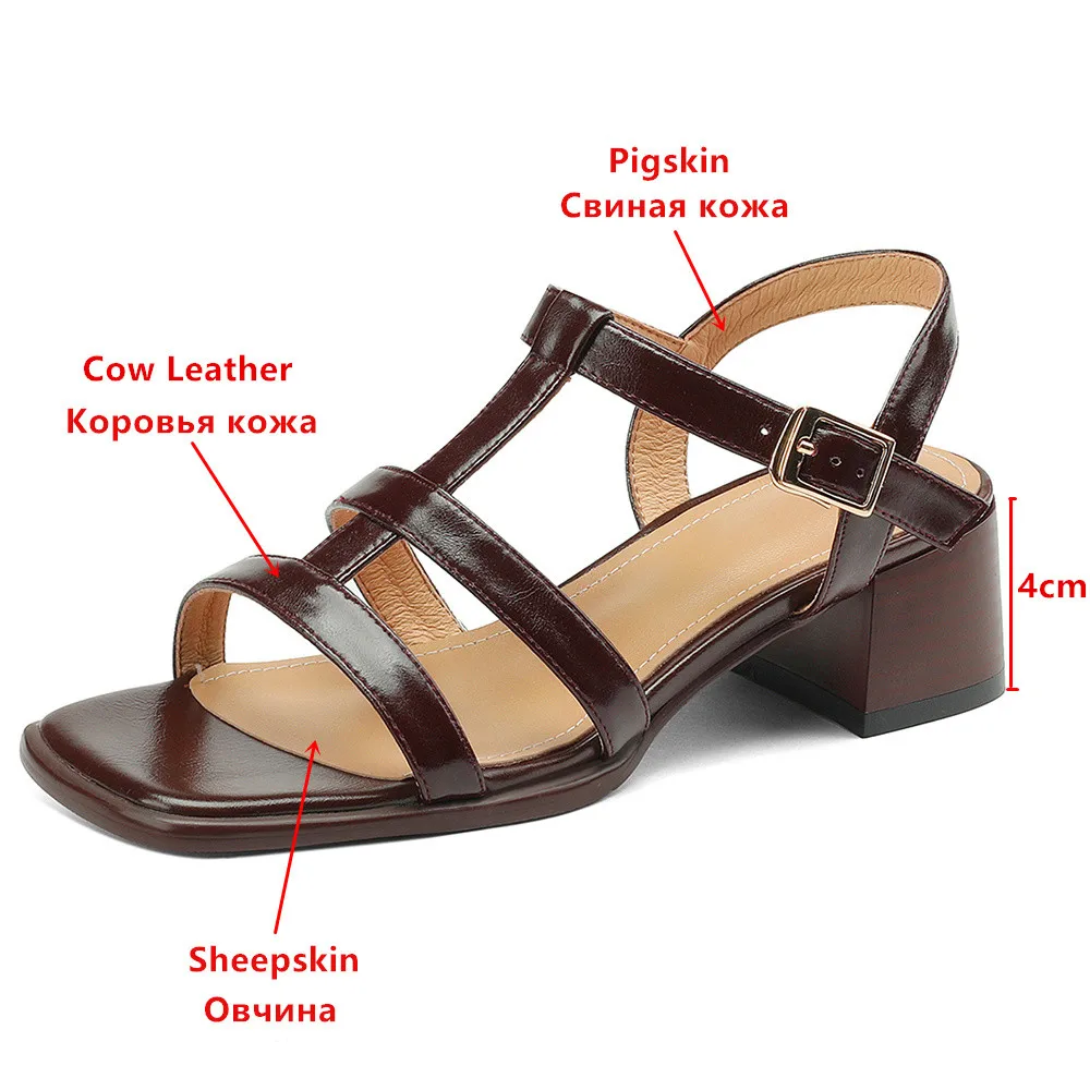 Aucegi Hot Sale Sexy Ankle Buckle Strap Lady Summer Square Open Toe Gladiator Sandals Women Thick Heels Big Size 34-43 Brown