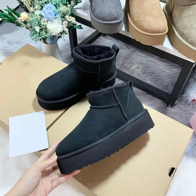 2027 Nieuwe Klassieke Ultra Mini Platform Laarzen Leer Suède Wol Comfort Winter Dames Bont Slippers K98 ‮ 34-53 SeziS UggS