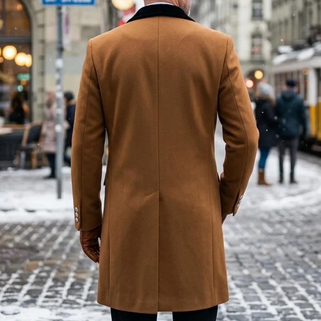 Neuer Winter-Herren-Doppelreihiger Trenchcoat mit Kontrastfarben-Design, Casual/Streetwear, Mehrere Taschen, Warme Winddichte Jacke – Detail 16