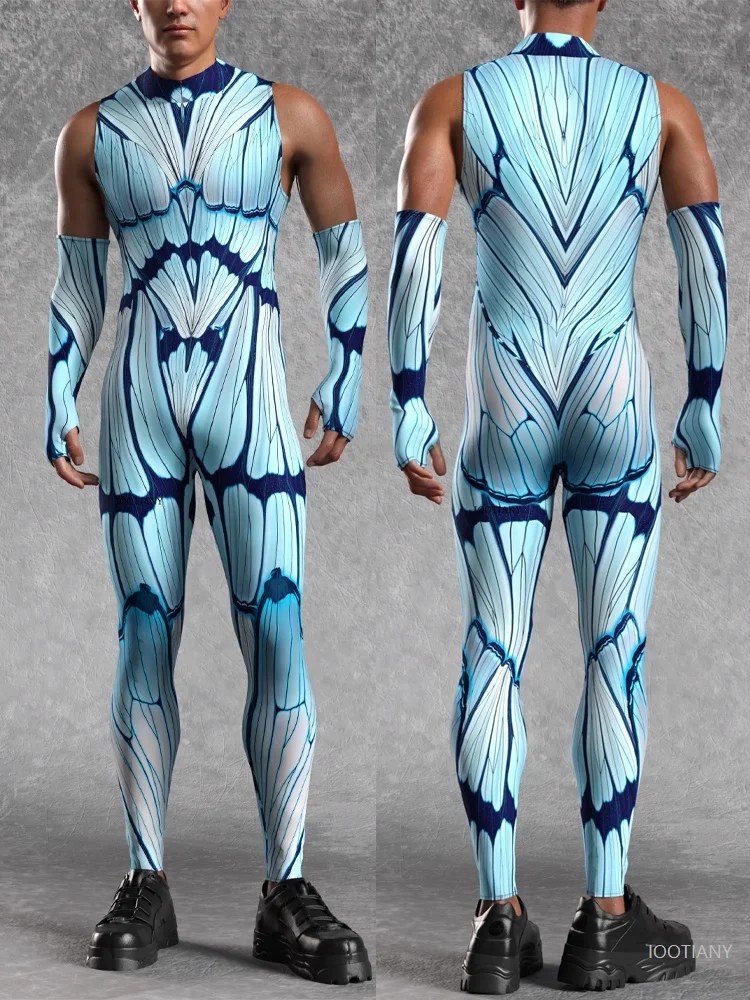

Men's Sleeveless Bodysuit Unique Animal Onesie Halloween Carnival Blue Butterfly Costume Cosplay Party Masquerade Bodysuit 2025