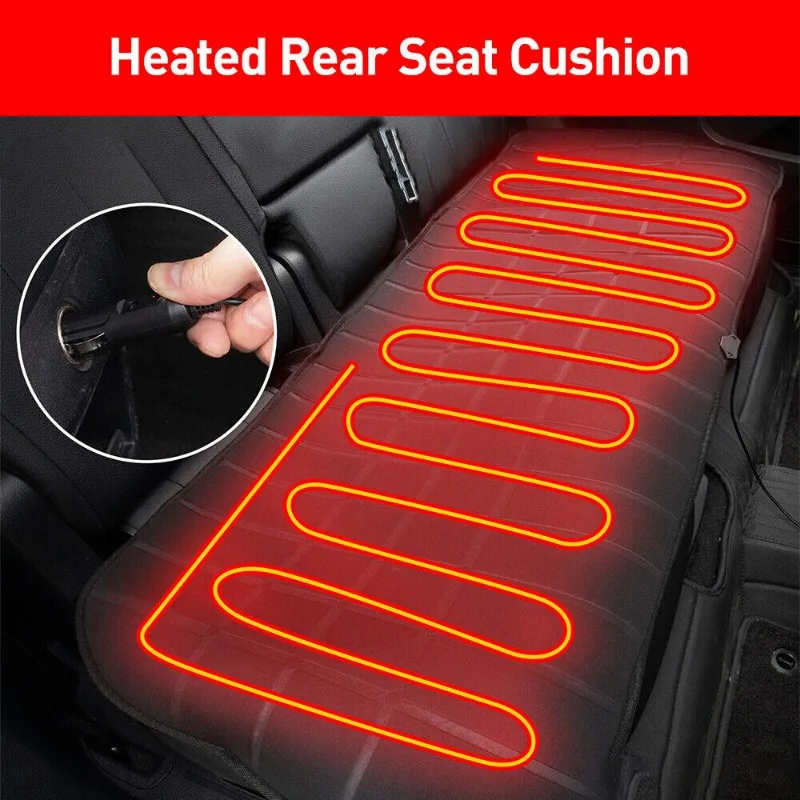 12V Car Heated Seat Cover Rear 3 Seats Electric Heating Cushion Cigarette Lighter Plug In Seat Warmer Pad