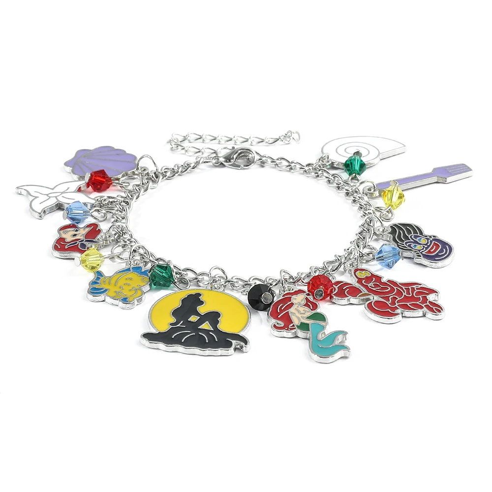 Classic Animated Movie The Little Mermaid Metal Enamel Pendant Bracelet Princess Ariel Sebastian Cartoon Charm Bracelet For Girl