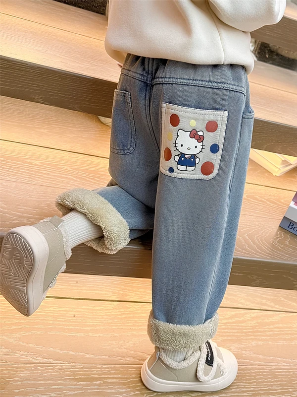 

Утепленные джинсы Thiened Fce с узором в горошек, зимняя коллекция, для девочек, прямые, с микроэластаном, для зимы