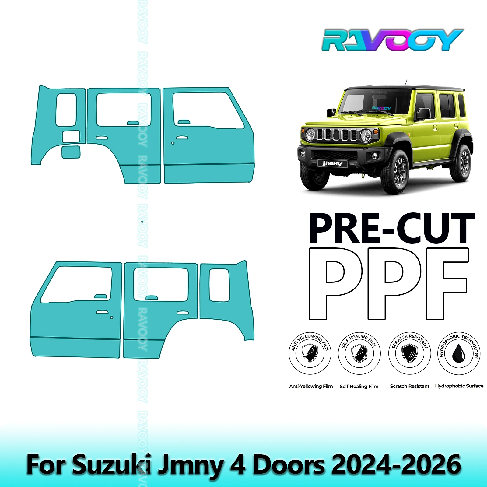 

For Suzuki Jmny 4 Doors 2024-2026 8.5mil Clear Matte Pre-Cut PPF Door & A/B Pillar Kit TPU Paint Protection Film Set