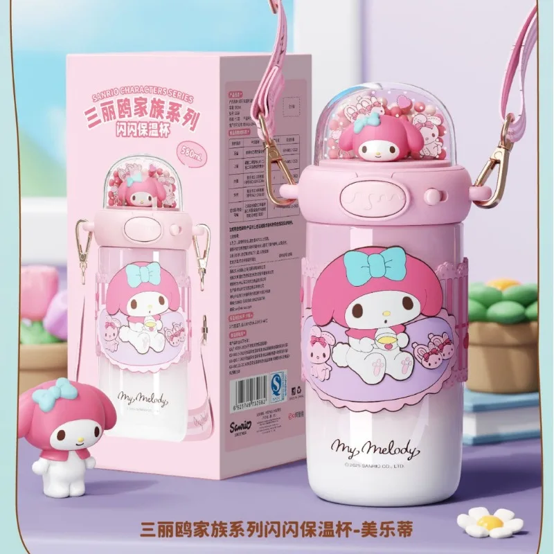 

Sanrio Family Hello Kitty, 580 мл, блестящий термос с соломинкой, милая изолированная бутылка Kuromi для девочек и детей