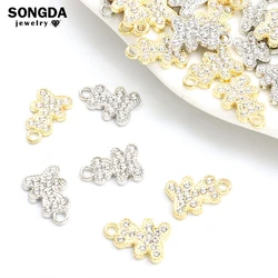 New 10pcs Trend Teddy Bear Crystals Rhinestones Charm 10.1*15.4mm Silver Gold Color Animal Metal Pendants For Jewelry DIY Making