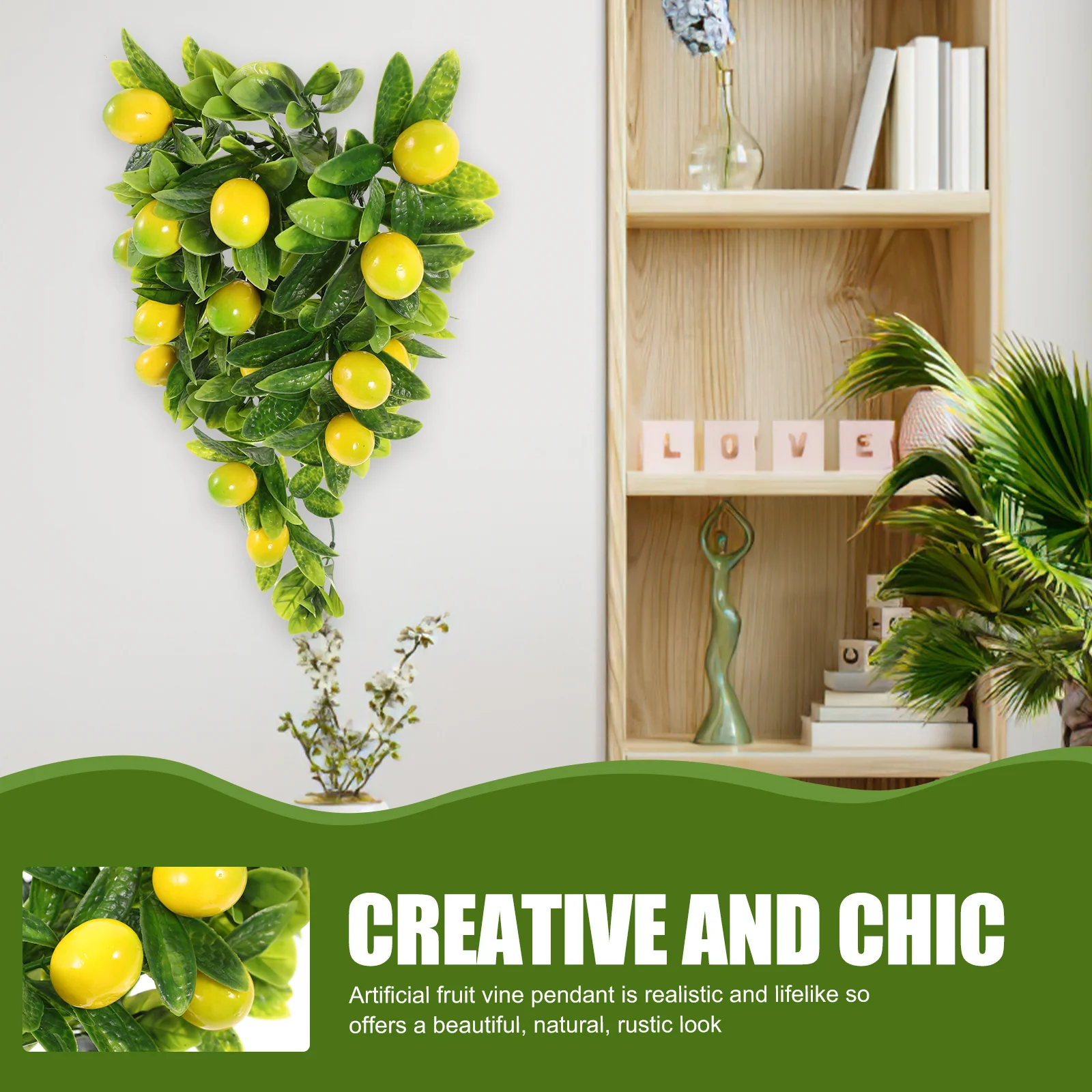 

Artificial Hanging Fruit Vine Lifelike Plastic Fake Fruit Plant Wall Decor Rustic Natural Green Party Decoration