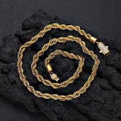 Wholesale 6mm Stainless Steel Rope Chain Necklace With Iced Out CZ Clasp Hip Hop Link For Women/Men