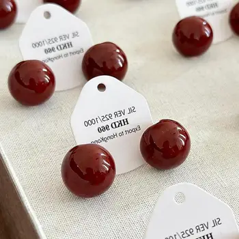 여성용 버건디 오일 드롭 볼 스터드 귀걸이, 프렌치 스타일 레트로, 우아한 패션, 심플한 금속 주얼리, 파티 선물