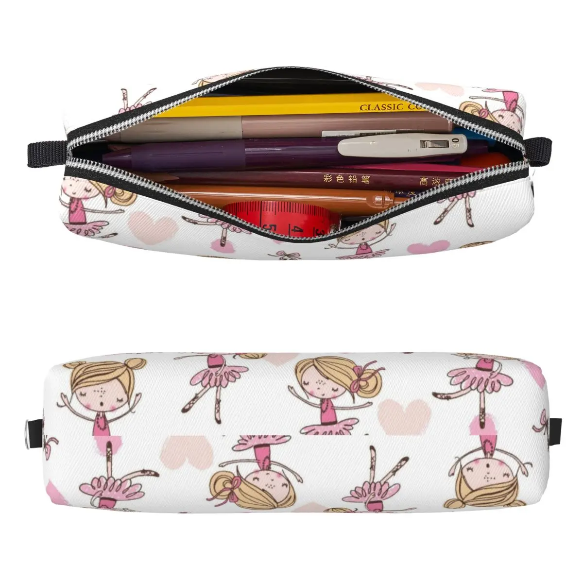 발레 하트 연필 케이스 귀여운 만화 펜 가방 소녀 소년 대용량 학교 용품 선물 연필 케이스
