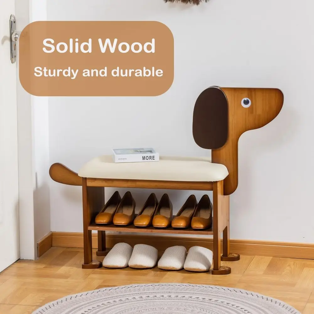 Panca da ingresso per cani a due livelli con cuscino, graziosa panca per scarpiera in legno, 23,62 pollici