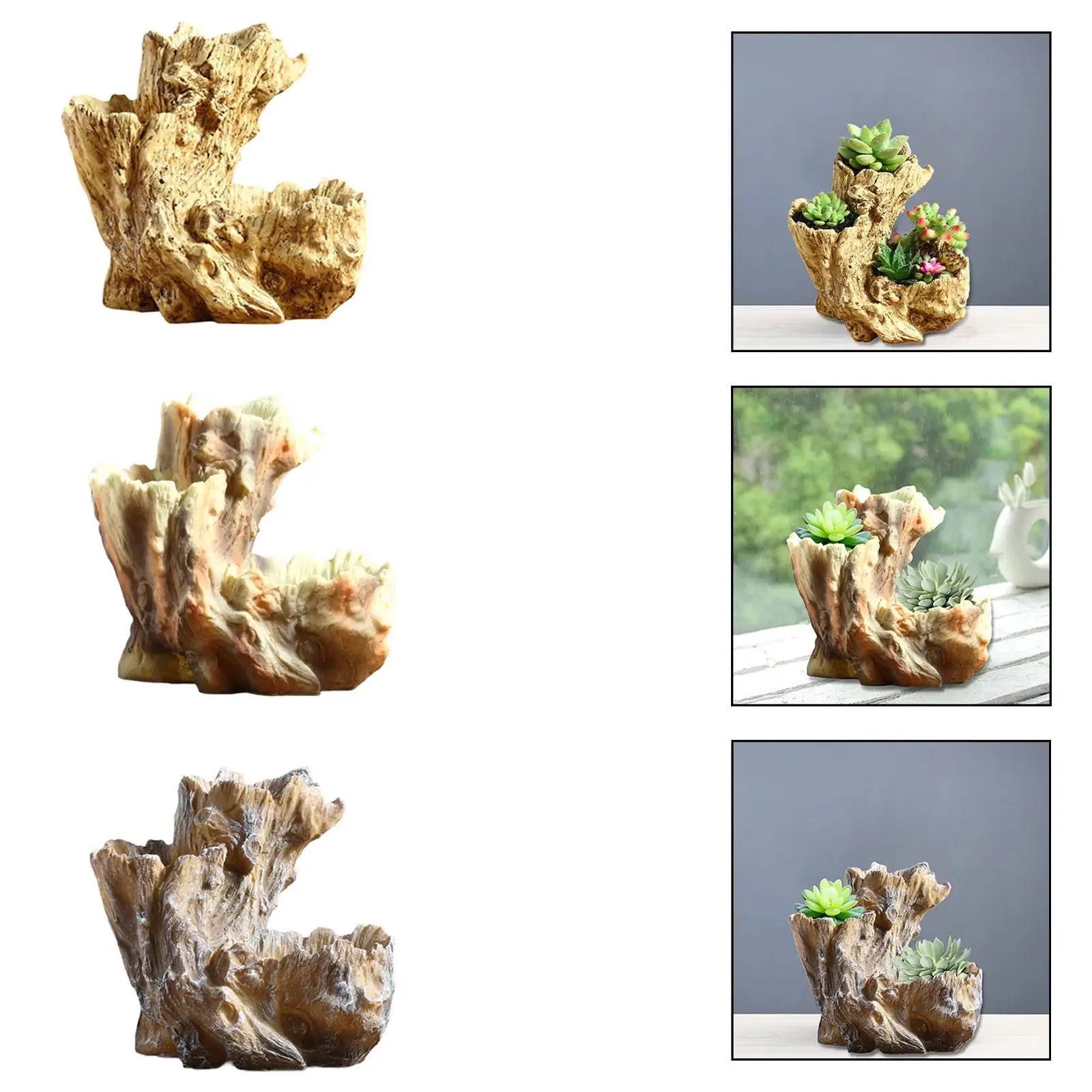 

Succulent Planter Pot Artificial Driftwood Bonsai Decoration Mulri Hole Container for Indoor Bedroom Garden Office Living Room