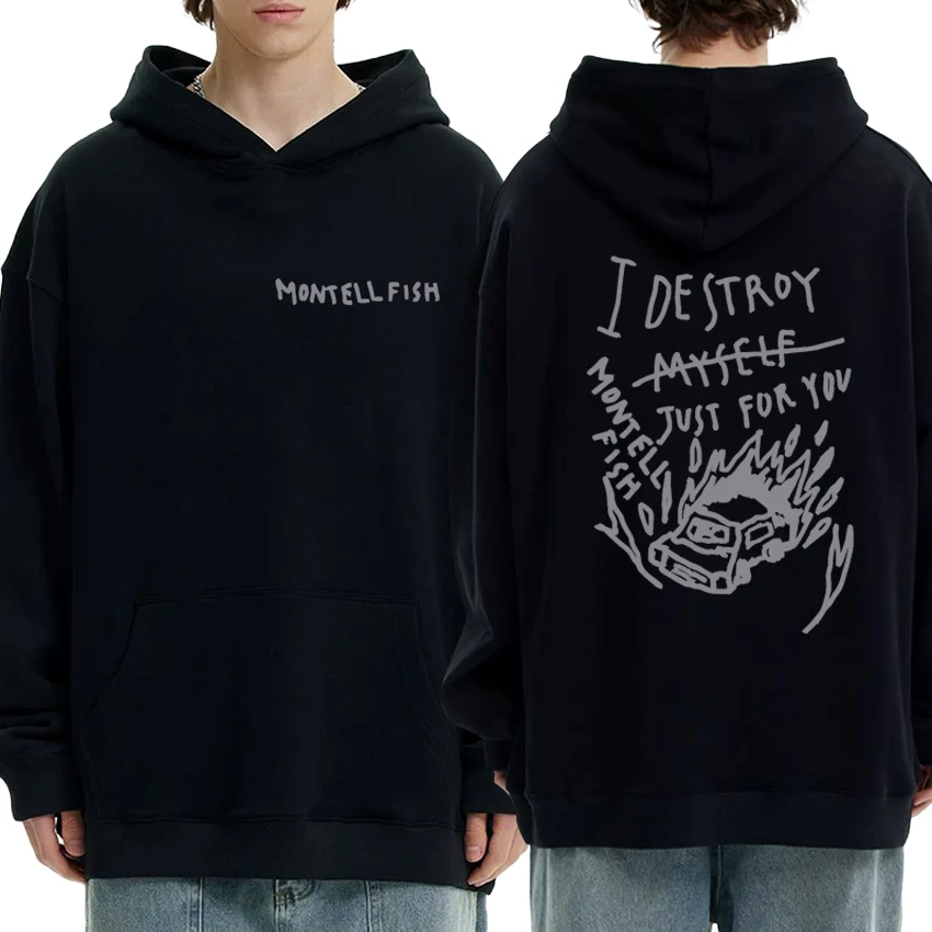 

2025 New in Montell Fish Album Double Sided printed black Hoodie Men women vintage harajuku Sweatshirt Unisex Fleece pullover