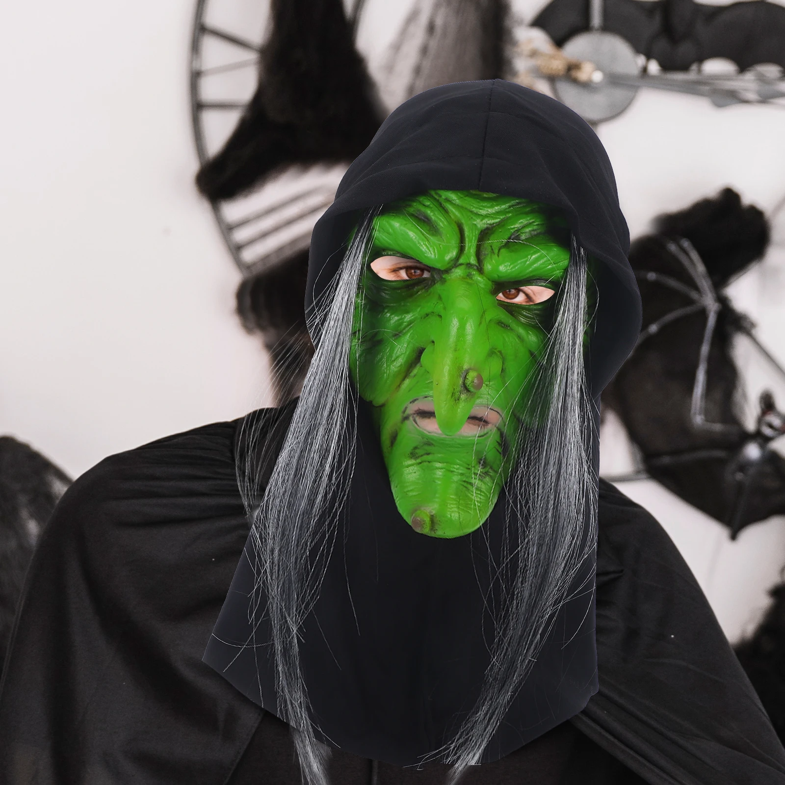 

Witch Mask Green Scary Realistic Latex Halloween Decoration Stage Performance PropHaunted House Cosplay Party Adult