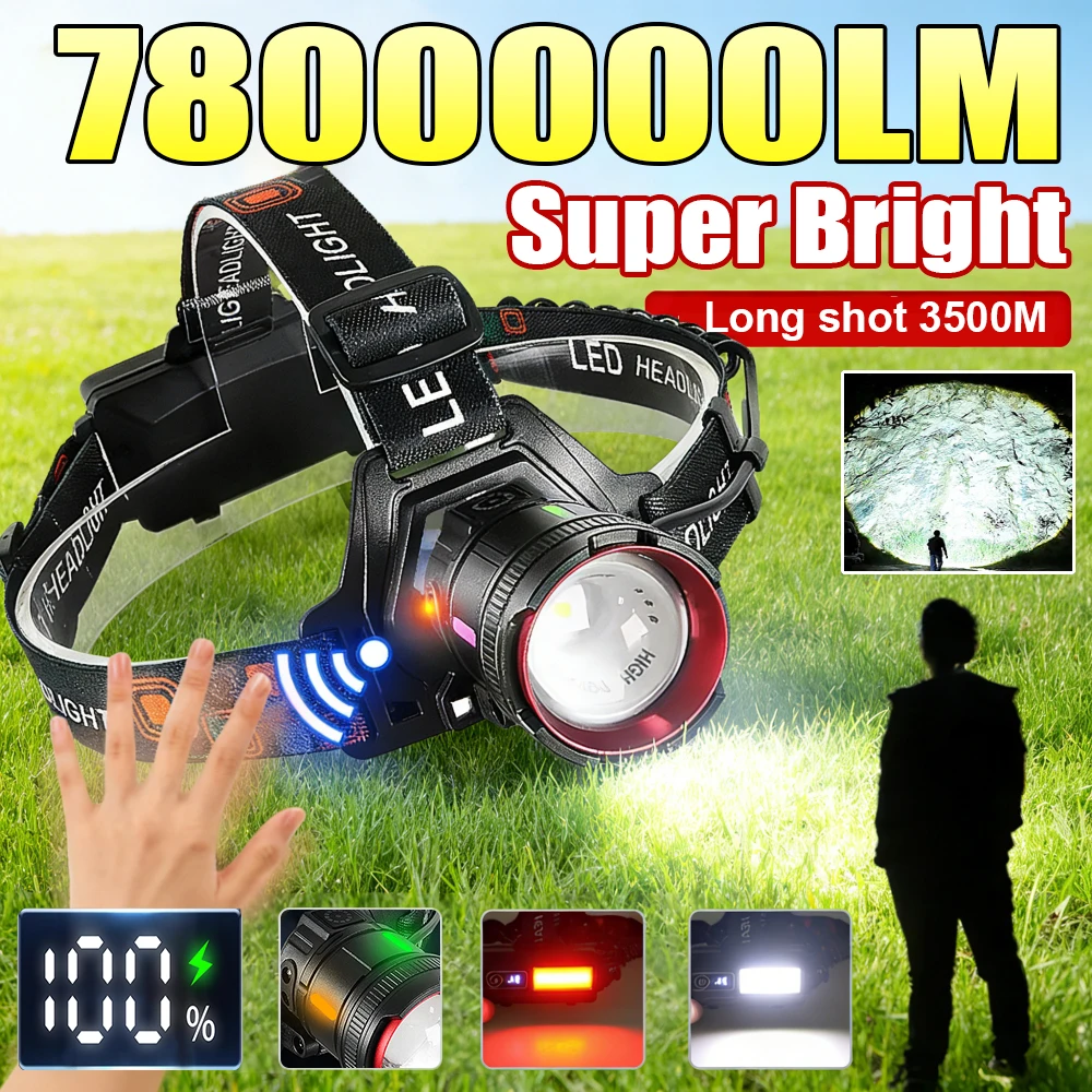 

Мощный светодиодный налобный фонарь с высокой светоотдачей, дальнобойный, USB-перезаряжаемый, с белым светом, для рыбалки, кемпинга, работы на улице