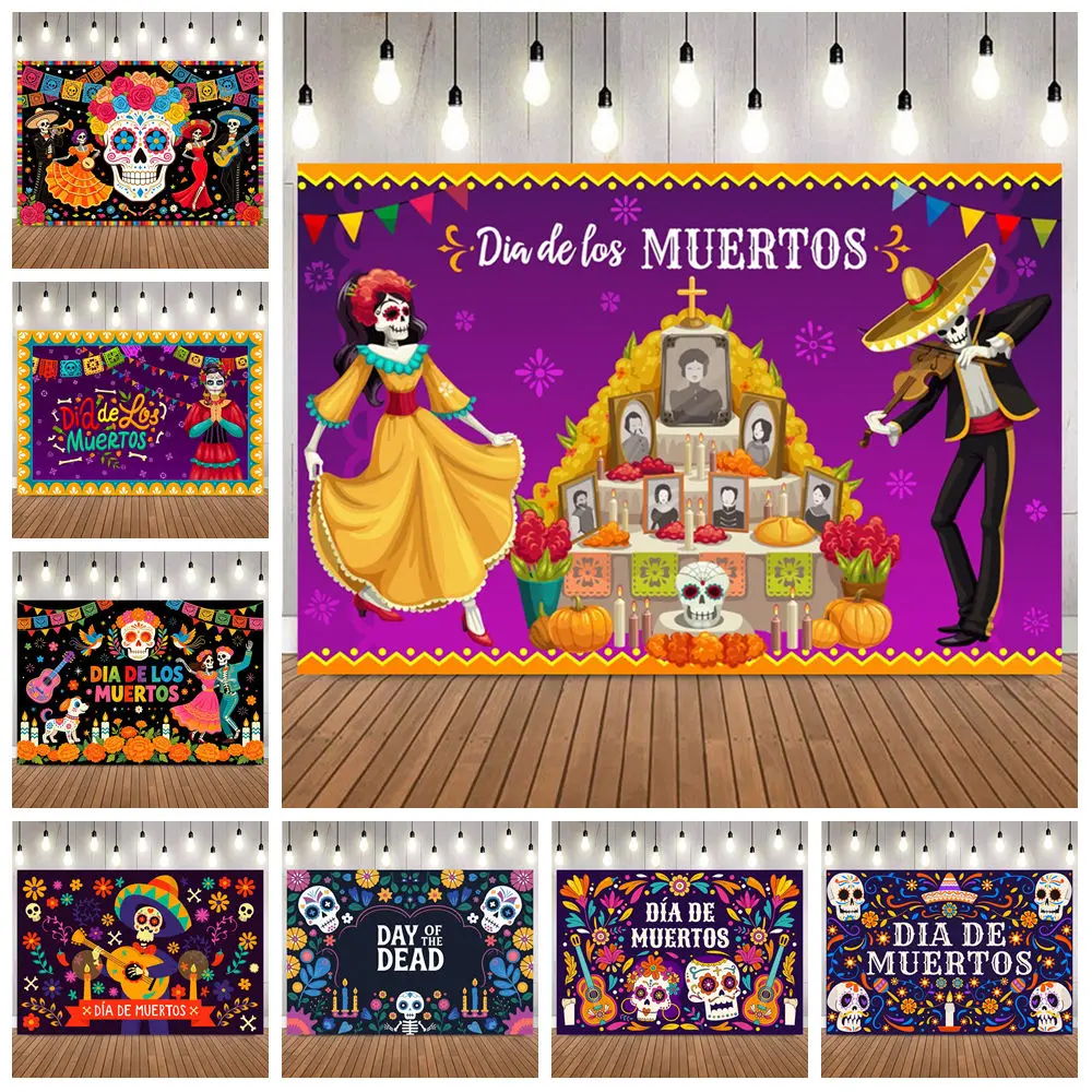 Day Of The Dead Photography Backdrop Mexican Fiesta Día De Los Muertos Decoration Photo Booth Background Birthday Party Supplies