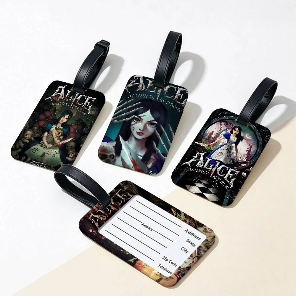 A-Alice M-Madness R-Returns PVC Luggage Tag With Information Card Anti lost Name Label For Suitcase Backpack Travel Accessory