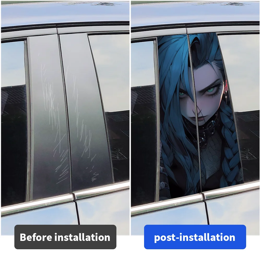 Jinx Anime Car Stickers Auto B Pillar Waterproof Funny Decor Cover Scratches Sunscreen Car Doors Pillar Vinyl Decals Accessories