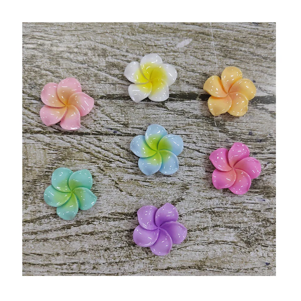 23MM Mixed Colorful Tropical Plumeria Flower Resin Charms Flatback Cabochons For Hawaiian Summer Dress Hair Decoration